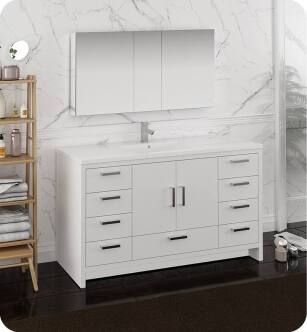 Fresca FVN9460WH-S Imperia 60" Glossy White Free Standing Single Sink Modern Bathroom Vanity with Medicine Cabinet