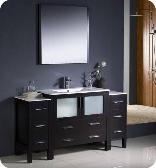 Fresca FVN62-123612ES-UNS Torino 60" Modern Bathroom Vanity with 2 Side Cabinets and Integrated Sink in Espresso