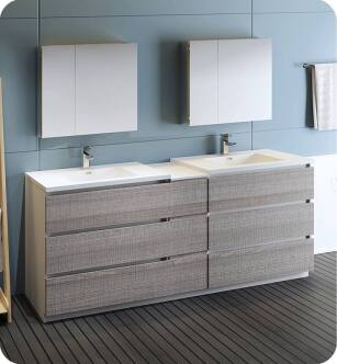 Fresca FVN93-361236HA-D Lazzaro 84" Ash Gray Free Standing Double Sink Modern Bathroom Vanity with Medicine Cabinet