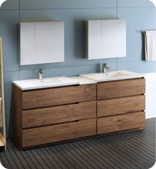 Fresca FVN93-361236RW-D Lazzaro 84" Rosewood Free Standing Double Sink Modern Bathroom Vanity with Medicine Cabinet