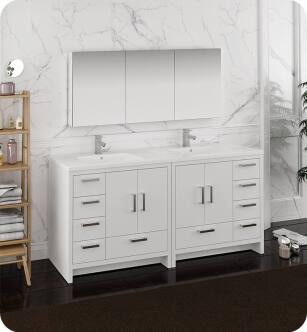 Fresca FVN9472WH Imperia 72" Glossy White Free Standing Double Sink Modern Bathroom Vanity with Medicine Cabinet