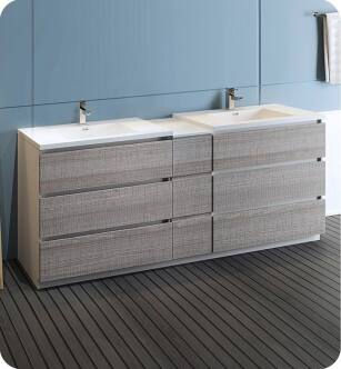 Fresca FCB93-361236HA-D-I Lazzaro 84" Ash Gray Free Standing Double Sink Modern Bathroom Cabinet with Integrated Sinks