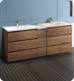 Fresca FCB93-361236RW-D-I Lazzaro 84" Rosewood Free Standing Double Sink Modern Bathroom Cabinet with Integrated Sinks