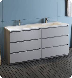 Fresca FCB93-3636GR-D-I Lazzaro 72" Gray Free Standing Modern Bathroom Cabinet with Integrated Double Sink