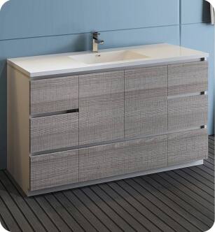 Fresca FCB9360HA-S-I Lazzaro 60" Ash Gray Free Standing Modern Bathroom Cabinet with Integrated Single Sink