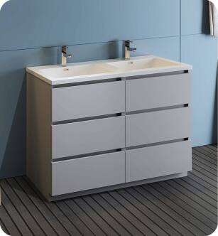 Fresca FCB93-2424GR-D-I Lazzaro 48" Gray Free Standing Modern Bathroom Cabinet with Integrated Double Sink