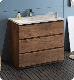 Fresca FCB9342RW-I Lazzaro 42" Rosewood Free Standing Modern Bathroom Cabinet with Integrated Sink