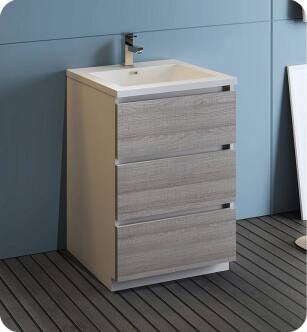 Fresca FCB9324HA-I Lazzaro 24" Ash Gray Free Standing Modern Bathroom Cabinet with Integrated Sink