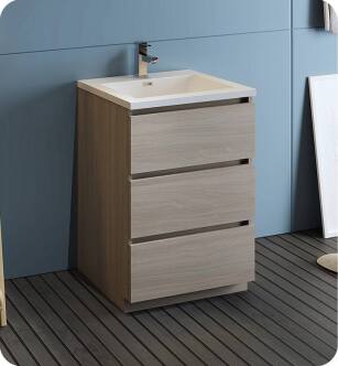 Fresca FCB9324MGO-I Lazzaro 24" Gray Wood Free Standing Modern Bathroom Cabinet with Integrated Sink