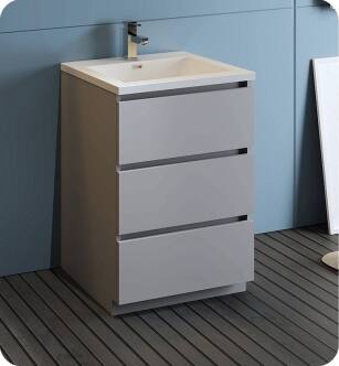 Fresca FCB9324GR-I Lazzaro 24" Gray Free Standing Modern Bathroom Cabinet with Integrated Sink