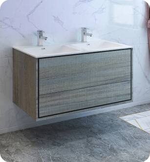 Fresca FCB9248OG-D-I Catania 48" Ocean Gray Wall Hung Modern Bathroom Cabinet with Integrated Double Sink