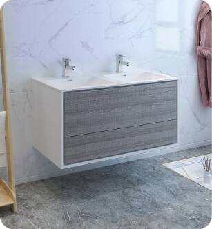 Fresca FCB9248HA-D-I Catania 48" Ash Gray Wall Hung Modern Bathroom Cabinet with Integrated Double Sink