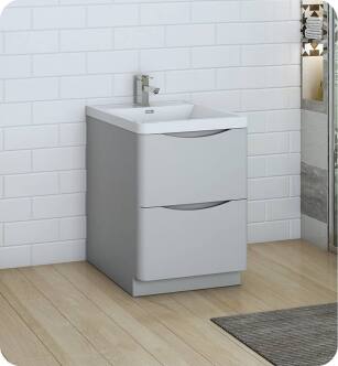 Fresca FCB9124GRG-I Tuscany 24" Glossy Gray Free Standing Modern Bathroom Cabinet with Integrated Sink