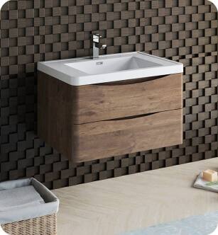 Fresca FCB9032RW-I Tuscany 32" Rosewood Wall Hung Modern Bathroom Cabinet with Integrated Sink