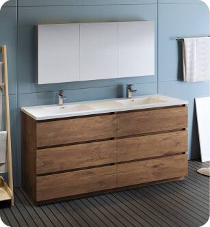 Fresca FVN93-3636RW-D Lazzaro 72" Rosewood Free Standing Double Sink Modern Bathroom Vanity with Medicine Cabinet