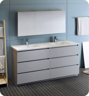 Fresca FVN93-3636GR-D Lazzaro 72" Gray Free Standing Double Sink Modern Bathroom Vanity with Medicine Cabinet