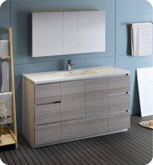 Fresca FVN9360HA-S Lazzaro 60" Ash Gray Free Standing Single Sink Modern Bathroom Vanity with Medicine Cabinet