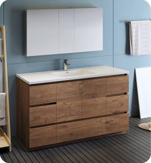 Fresca FVN9360RW-S Lazzaro 60" Rosewood Free Standing Single Sink Modern Bathroom Vanity with Medicine Cabinet