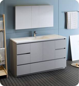 Fresca FVN9360GR-S Lazzaro 60" Gray Free Standing Single Sink Modern Bathroom Vanity with Medicine Cabinet