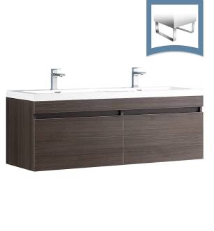 Fresca FCB8040GO-I Largo 57" Gray Oak Modern Double Sink Bathroom Cabinet with Integrated Sinks