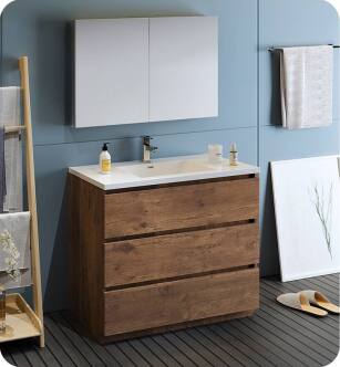 Fresca FVN9342RW Lazzaro 42" Rosewood Free Standing Modern Bathroom Vanity with Medicine Cabinet