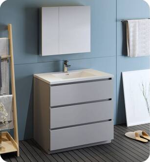 Fresca FVN9336GR Lazzaro 36" Gray Free Standing Modern Bathroom Vanity with Medicine Cabinet