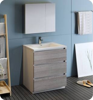 Fresca FVN9330HA Lazzaro 30" Ash Gray Free Standing Modern Bathroom Vanity with Medicine Cabinet