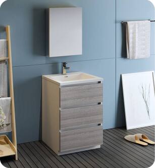 Fresca FVN9324HA Lazzaro 24" Ash Gray Free Standing Modern Bathroom Vanity with Medicine Cabinet