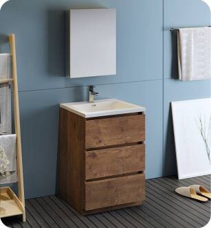 Fresca FVN9324RW Lazzaro 24" Rosewood Free Standing Modern Bathroom Vanity with Medicine Cabinet