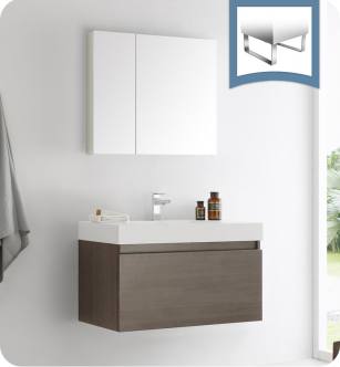 Fresca FVN8008GO Mezzo 36" Gray Oak Wall Hung Modern Bathroom Vanity with Medicine Cabinet