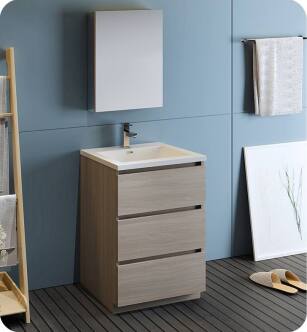 Fresca FVN9324MGO Lazzaro 24" Gray Wood Free Standing Modern Bathroom Vanity with Medicine Cabinet
