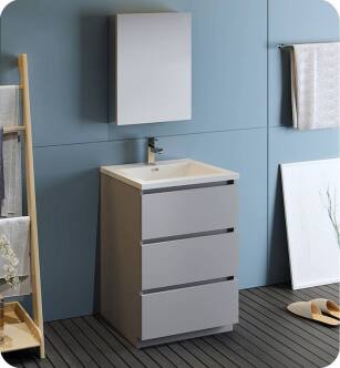 Fresca FVN9324GR Lazzaro 24" Gray Free Standing Modern Bathroom Vanity with Medicine Cabinet