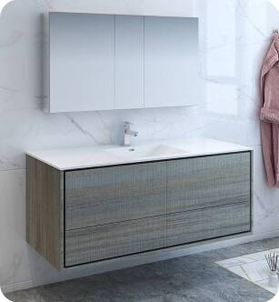 Fresca FVN9260OG-S Catania 60" Ocean Gray Wall Hung Single Sink Modern Bathroom Vanity with Medicine Cabinet