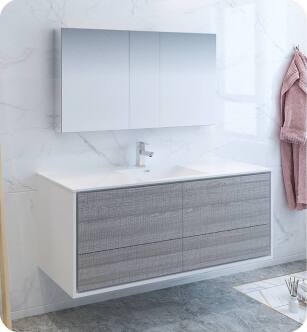 Fresca FVN9260HA-S Catania 60" Ash Gray Wall Hung Single Sink Modern Bathroom Vanity with Medicine Cabinet