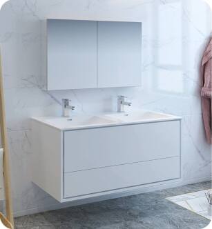 Fresca FVN9248WH-D Catania 48" Glossy White Wall Hung Double Sink Modern Bathroom Vanity with Medicine Cabinet