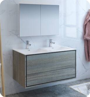 Fresca FVN9248OG-D Catania 48" Ocean Gray Wall Hung Double Sink Modern Bathroom Vanity with Medicine Cabinet