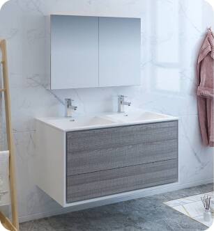 Fresca FVN9248HA-D Catania 48" Ash Gray Wall Hung Double Sink Modern Bathroom Vanity with Medicine Cabinet