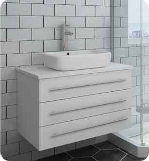 Fresca FCB6183WH-VSL-I Lucera 32" White Wall Hung Modern Bathroom Cabinet with Top & Vessel Sink