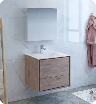 Fresca FVN9230RNW Catania 30" Rustic Natural Wood Wall Hung Modern Bathroom Vanity with Medicine Cabinet