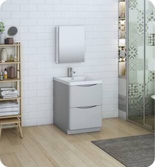 Fresca FVN9124GRG Tuscany 24" Glossy Gray Free Standing Modern Bathroom Vanity with Medicine Cabinet