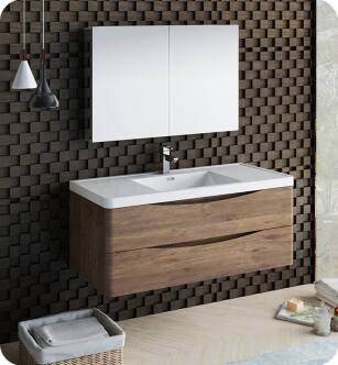 Fresca FVN9048RW Tuscany 48" Rosewood Wall Hung Modern Bathroom Vanity with Medicine Cabinet