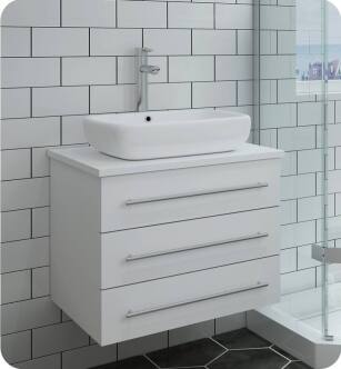 Fresca FCB6185WH-VSL-I Modella 24" White Wall Hung Modern Bathroom Cabinet with Top & Vessel Sink