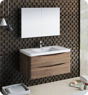 Fresca FVN9040RW Tuscany 40" Rosewood Wall Hung Modern Bathroom Vanity with Medicine Cabinet