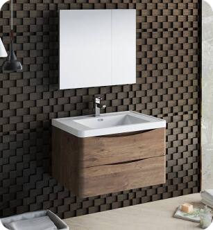 Fresca FVN9032RW Tuscany 32" Rosewood Wall Hung Modern Bathroom Vanity with Medicine Cabinet