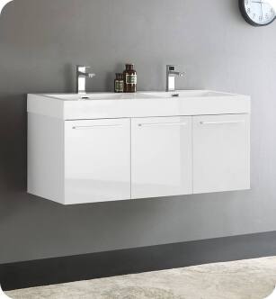 Fresca FCB8092WH-D-I Vista 48" White Modern Bathroom Vanity with Integrated Double Sink