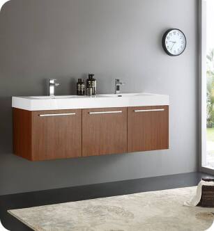 Fresca FCB8093TK-D-I Vista 60" Teak Modern Bathroom Vanity with Integrated Double Sink