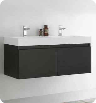 Fresca FCB8012BW-I Mezzo 48" Black Modern Bathroom Vanity with Double Integrated Sink