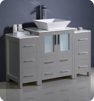 Fresca FCB62-122412GR-CWH-V Torino 48" Grey Modern Bathroom Cabinets with Top & Vessel Sink