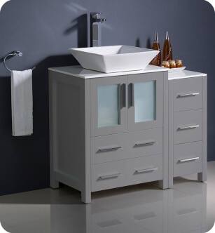 Fresca FCB62-2412GR-CWH-V Torino 36" Grey Modern Bathroom Cabinets with Top & Vessel Sink