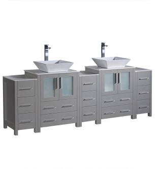 Fresca FCB62-72GR-CWH-V Torino 84" Grey Modern Double Sink Bathroom Cabinets with Tops & Vessel Sinks